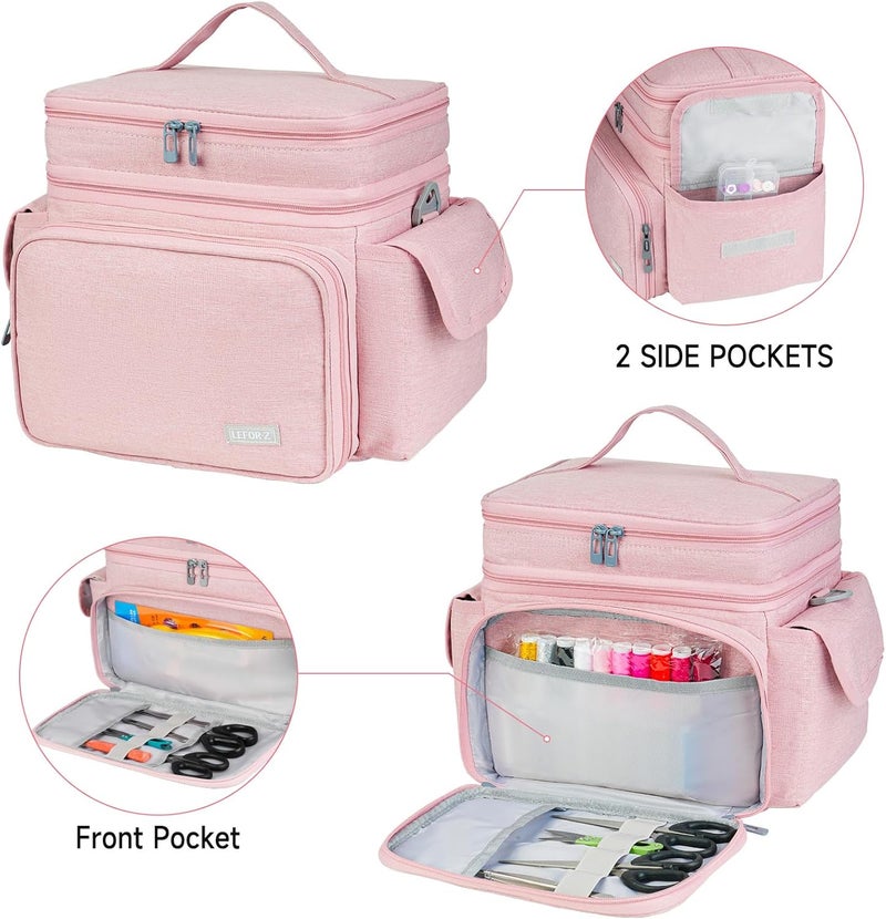 LEFORZ Sewing Supplies Organizer,Double-Layer Sewing Accessories Storage Bag,Protable Travel Sewing Box Sewing Basket for Sewing Tools,Pink(Bag Only) - Image 4